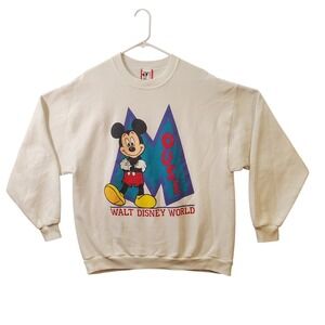 Vintage 90s Disney Mickey Mouse Walt Disney World White Sweatshirt OSFA USA Made